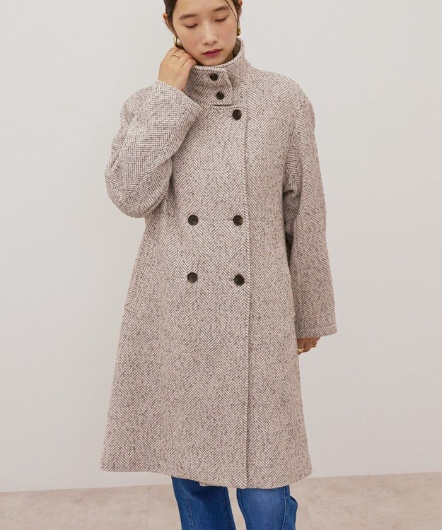 AMERICAN HOLIC ヘリンボーンスタンドカラーコート Gray