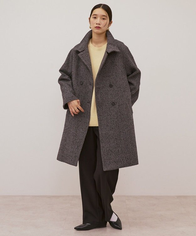 AMERICAN HOLIC ヘリンボーンスタンドカラーコート Black