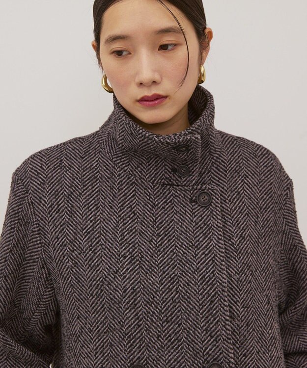 AMERICAN HOLIC ヘリンボーンスタンドカラーコート Black