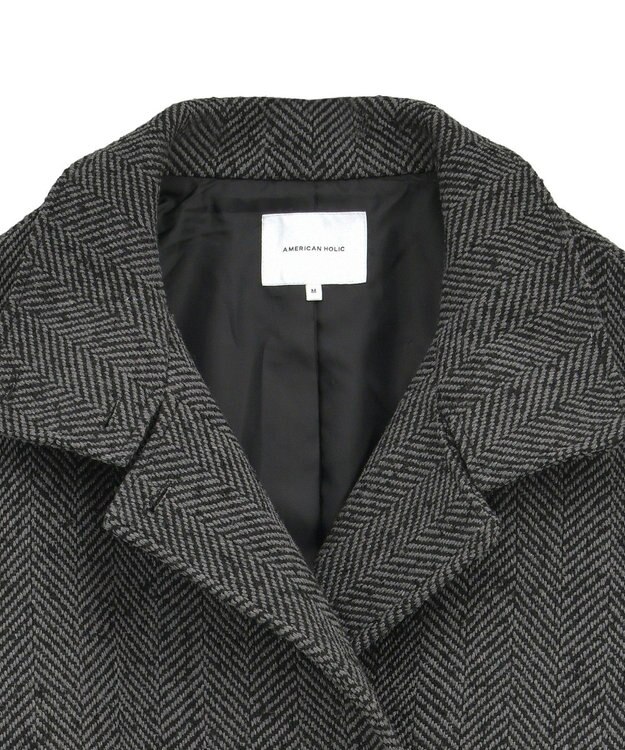 AMERICAN HOLIC ヘリンボーンスタンドカラーコート Black