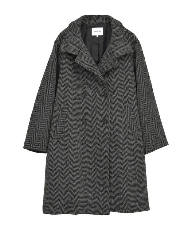 AMERICAN HOLIC ヘリンボーンスタンドカラーコート Black