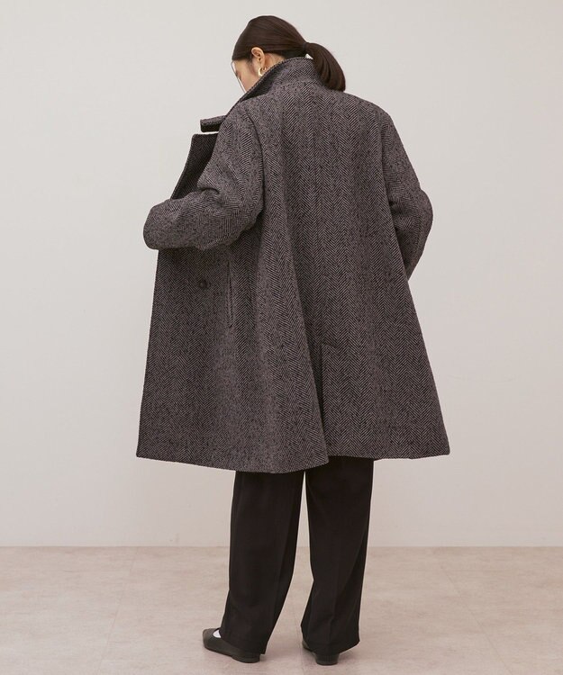 AMERICAN HOLIC ヘリンボーンスタンドカラーコート Black