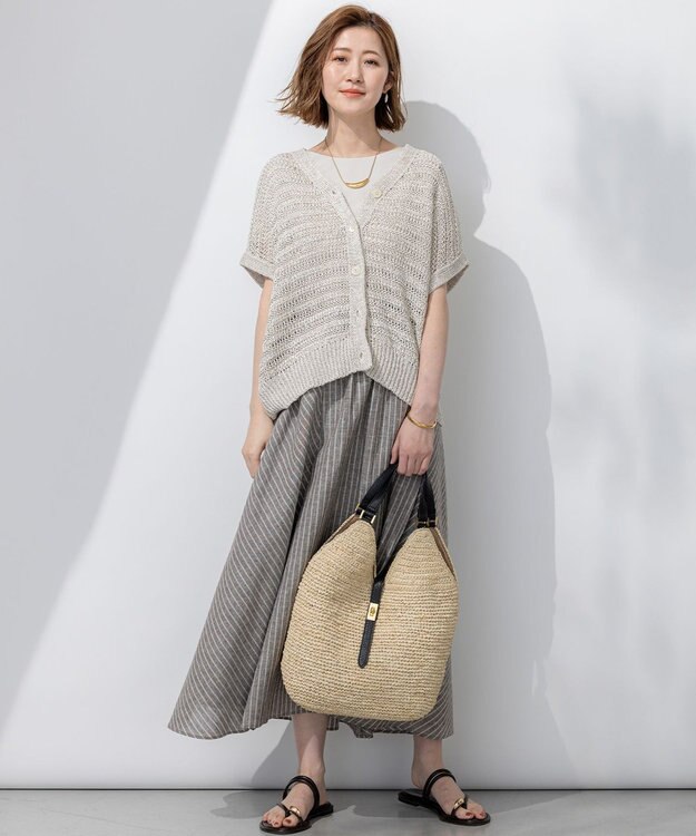 23区 【汗じみ防止/洗える】スムースデザイン フレンチスリーブ Tシャツ ベージュ系