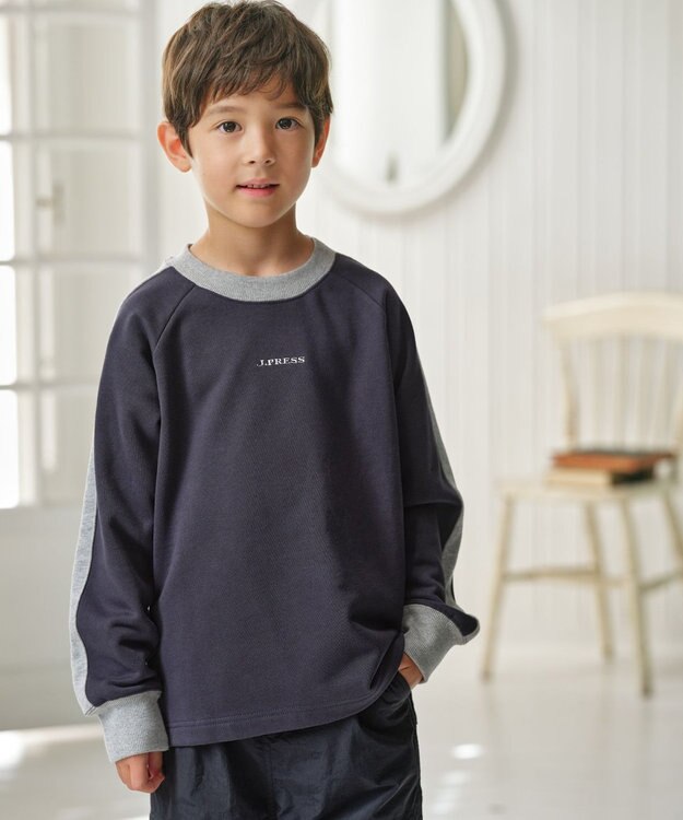 J.PRESS KIDS 【140-170cm】裏毛ラグラン ロゴトレーナー ダルブルー系