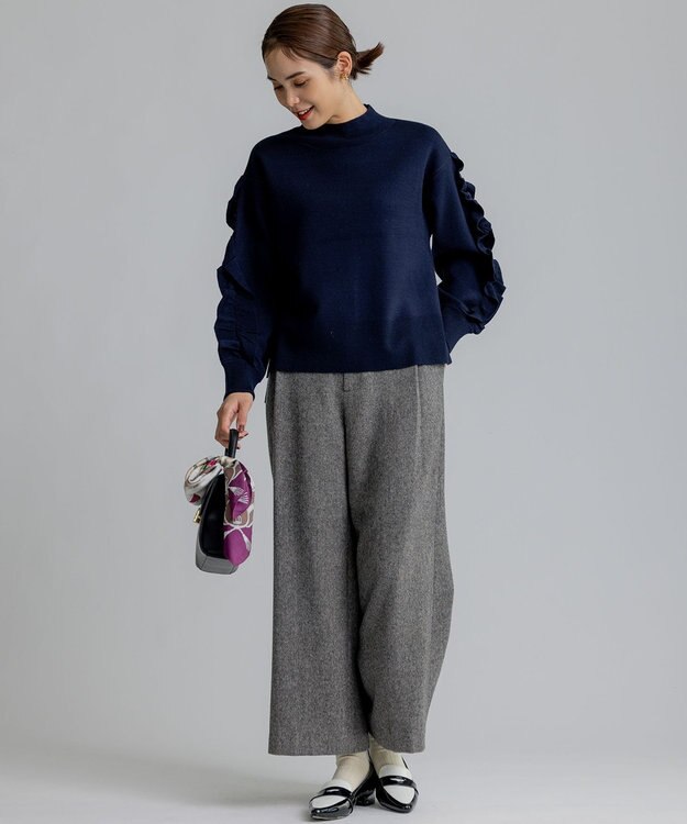 組曲 S ネコアシツィード ワイドパンツ グレー系