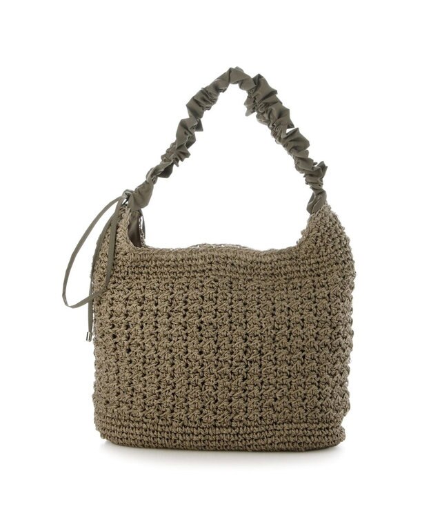 UNBILLION カシュカシュ cachecache / ドロストフリルハンドル地柄編みトート カゴバッグ GY