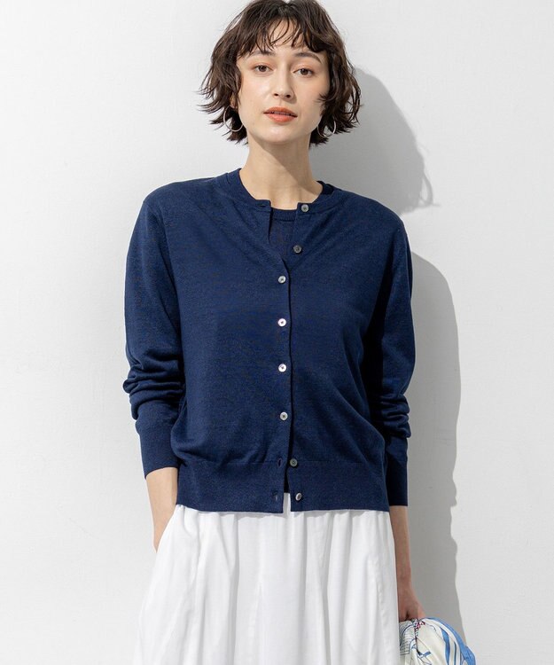 23区 【先行予約/見上愛さん着用】ピュアリネンハイゲージ カーディガン ネイビー系
