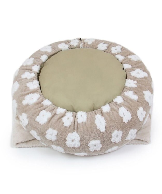 PET PARADISE ペットパラダイス ボア寝袋 丸型 《お花柄》S 径50cm  超小型犬 ベージュ