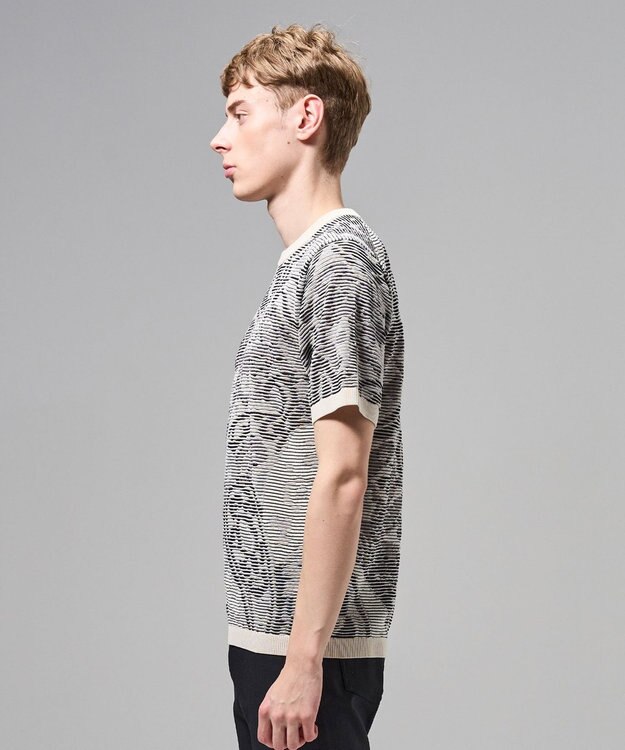 JOSEPH HOMME オリエンタルブラインドジャガード　クルーネック半袖ニットTEE アイボリー系