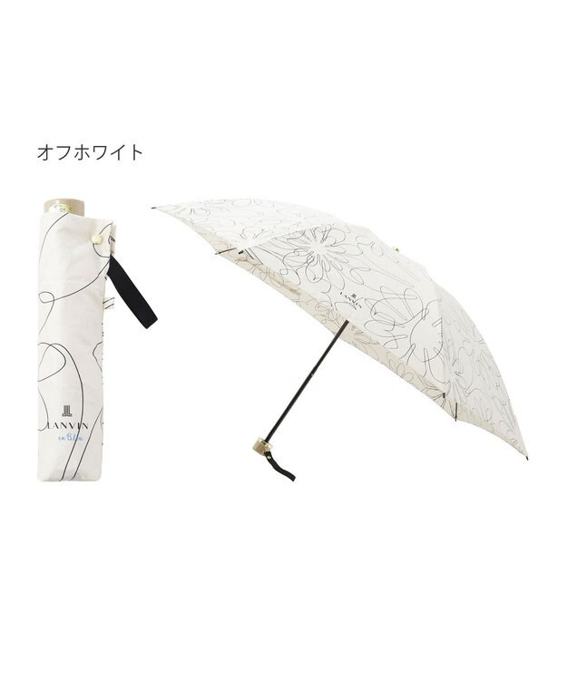 MOONBAT 【新色追加】ランバン オン ブルー 折りたたみ傘 フラワー柄サテンジャガードプリント 簡単開閉 オフホワイト