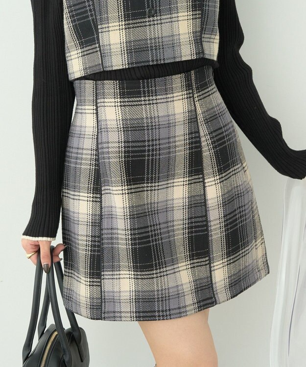 earth music&ecology コットンツイルチェックミニスカート Black