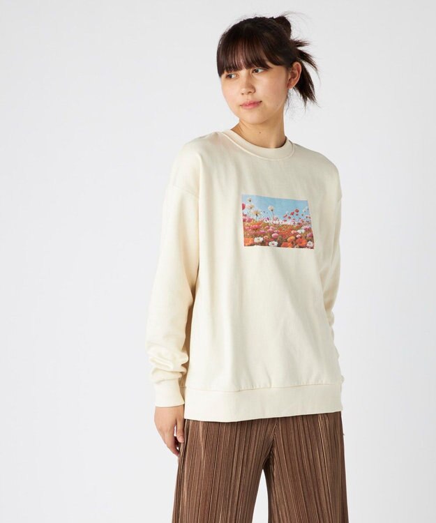 OP／FILA 【ocean pacific】Daily Cozy/あったか裏起毛フォトプリントスウェット アイボリー