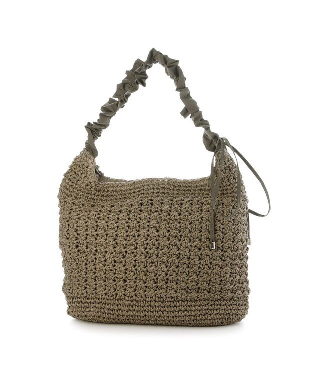 UNBILLION カシュカシュ cachecache / ドロストフリルハンドル地柄編みトート カゴバッグ GY