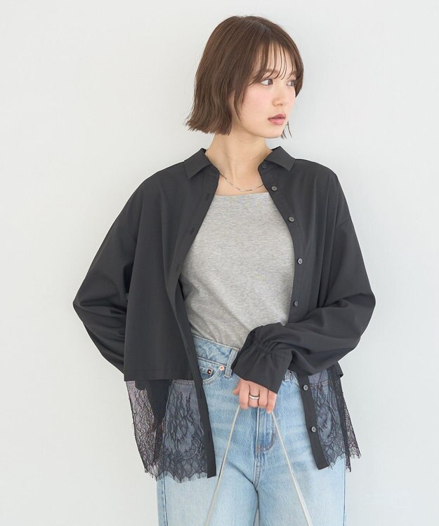 earth music&ecology 【予約】適ON レースヘムシャツ Black