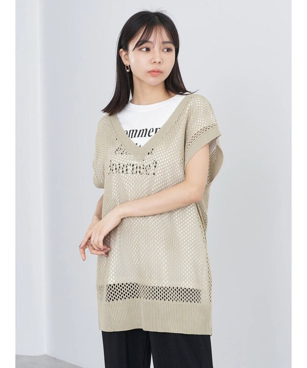 earth music&ecology Ｖネックメッシュベスト Beige