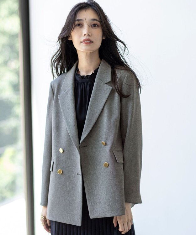 ANY SIS ビューティサーモ2WAYストレッチ テーラードジャケット グレーシャンブレー