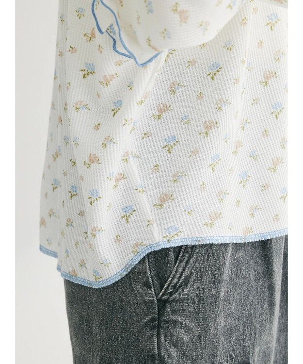 Green Parks ・Ｄｏｕｂｌｅ　Ｆｌａｇｓ　フラワーｐｔワッフルロンＴＥＥ Off White