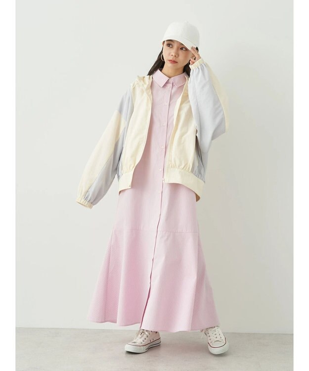 earth music&ecology コクーンギャザー切替ブルゾン Ivory