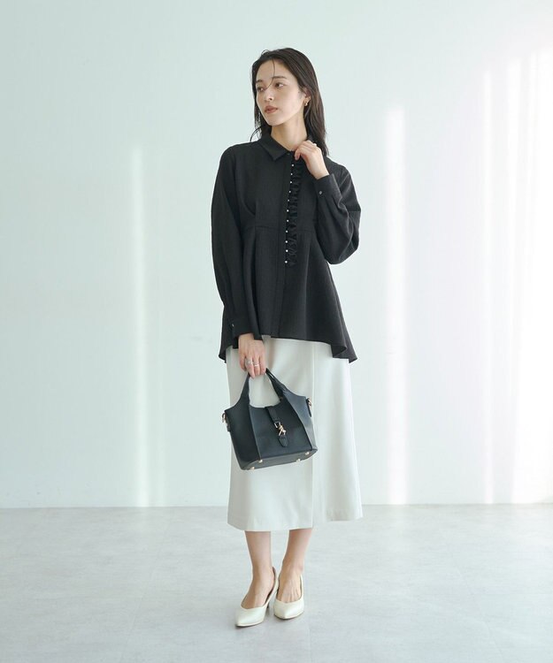 YECCA VECCA パールジャガードペプラムブラウス Off White