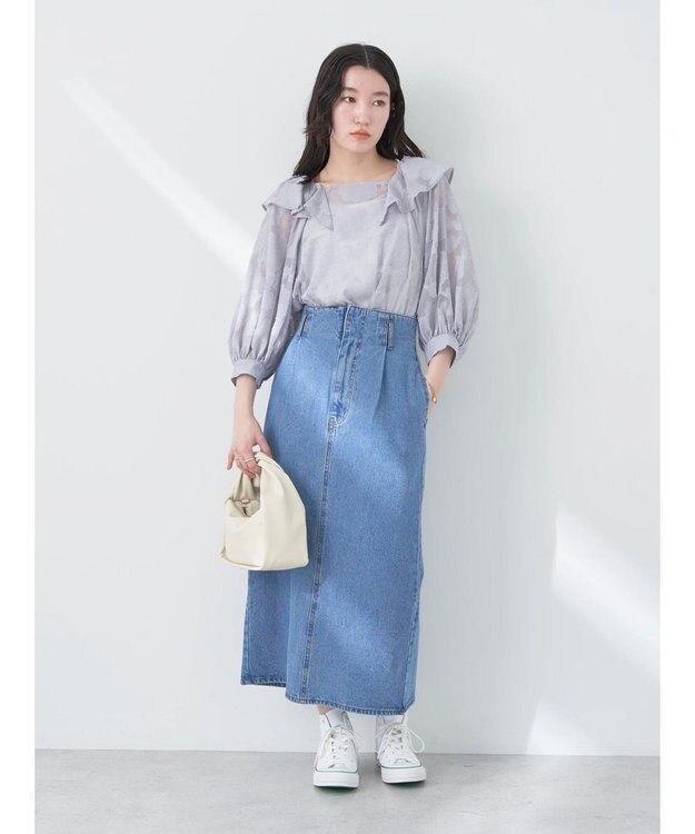 earth music&ecology ジャガードフリルブラウス Light Gray