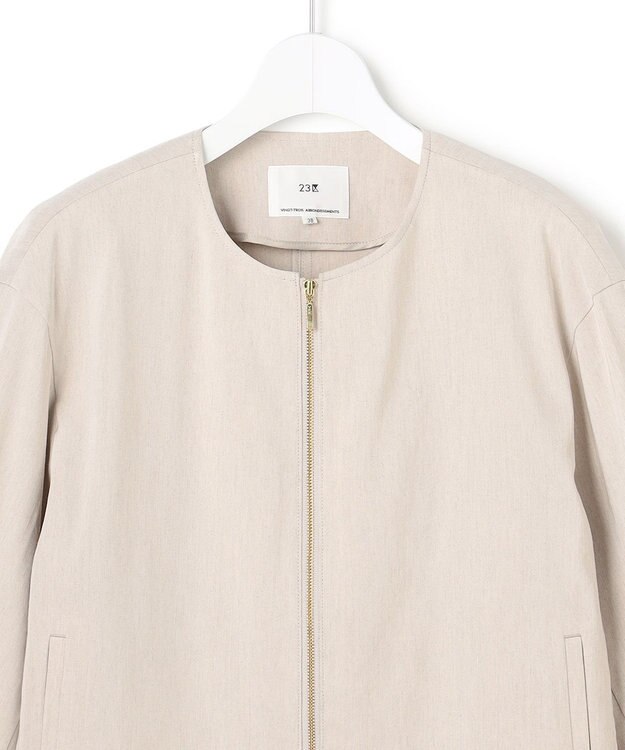 23区 リネンレーヨンストレッチ ノーカラー ブルゾン ベージュ系