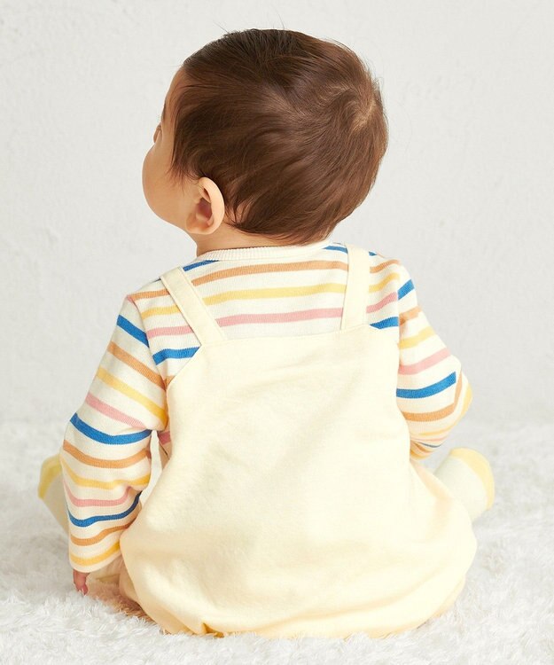 MIKI HOUSE HOT BISCUITS 【70-80cm】 ボーダー柄 重ね着風  カバーオール マルチカラー