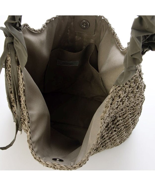 UNBILLION カシュカシュ cachecache / ドロストフリルハンドル地柄編みトート カゴバッグ GY