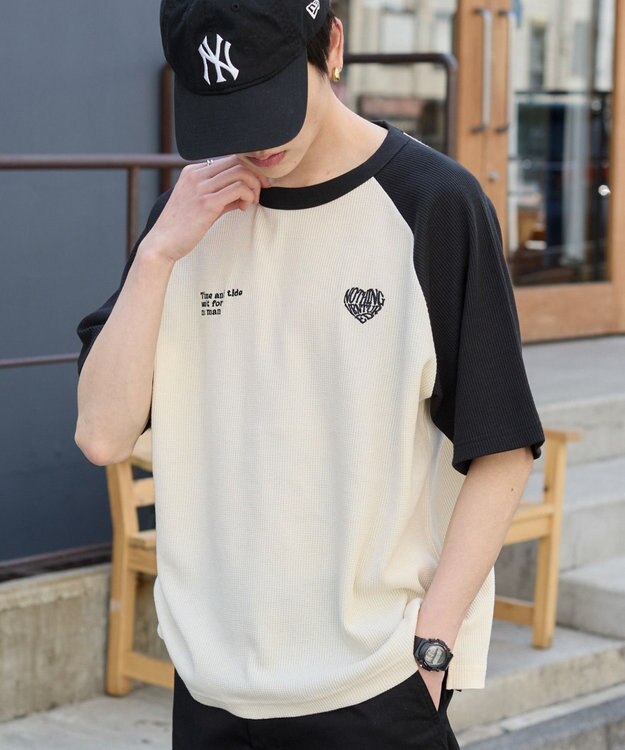 WEGO 【ユニセックス着用ITEM/MLサイズ展開】ワッフルラグランT（SS） オフホワイト