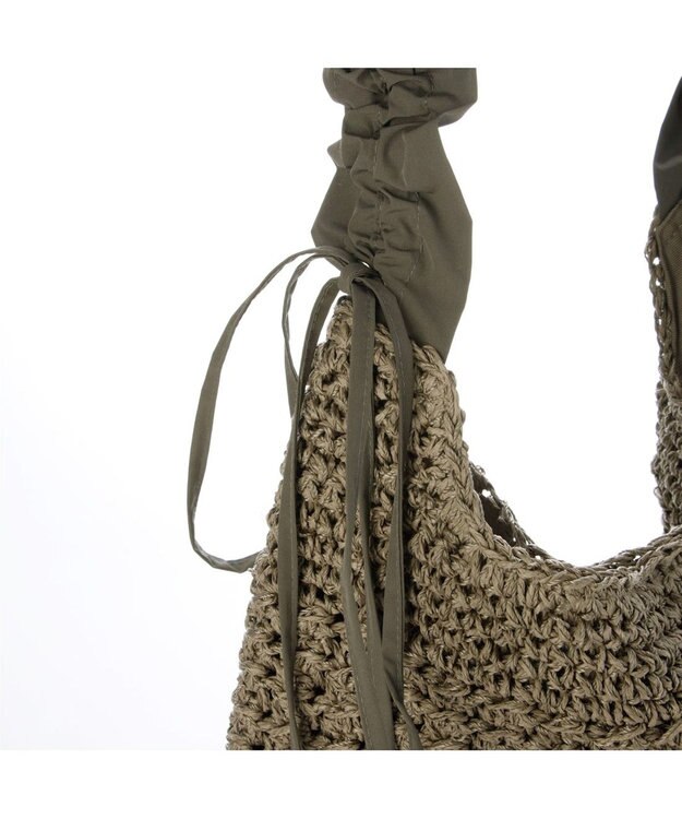 UNBILLION カシュカシュ cachecache / ドロストフリルハンドル地柄編みトート カゴバッグ GY