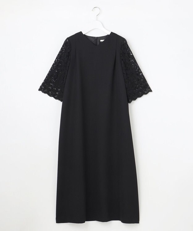 自由区 L 【17号サイズまで展開】フラワーレースダブルクロス ワンピース ブラック