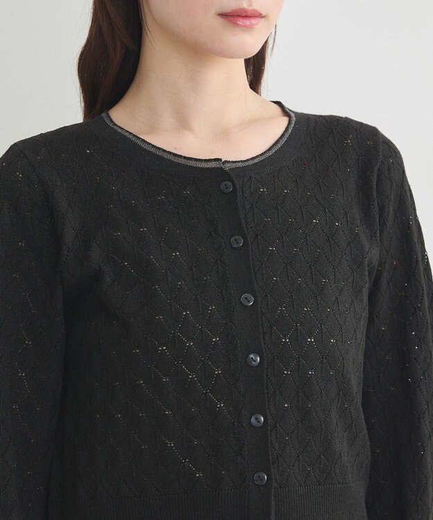 earth music&ecology シアースカラップ透かし編みカーディガン Black