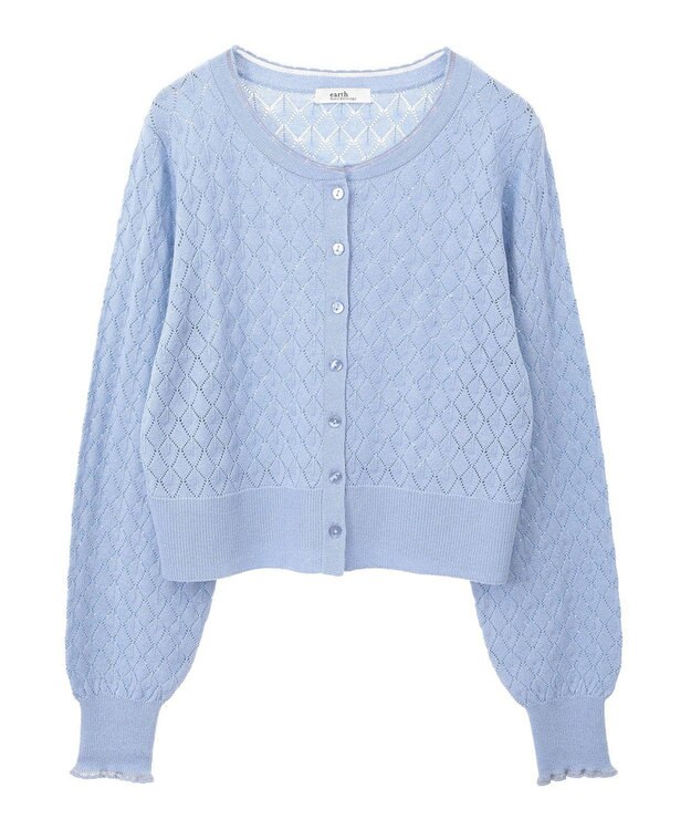 earth music&ecology シアースカラップ透かし編みカーディガン Grayish Blue
