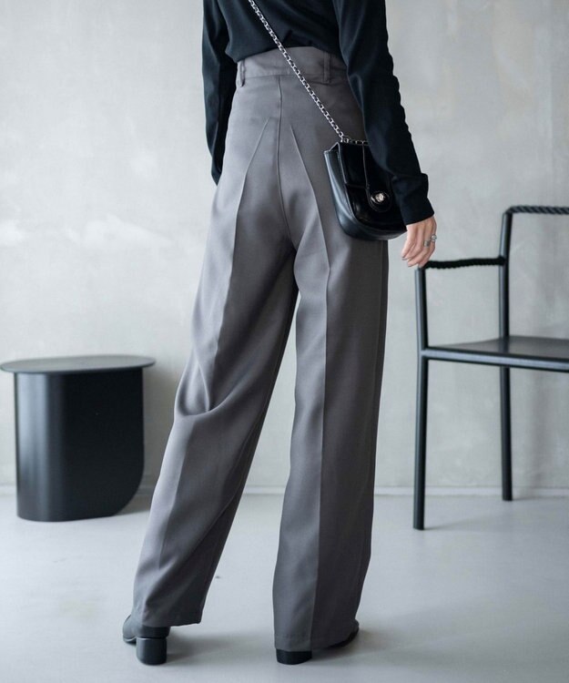 WEGO 【手洗い可】ハイウエストセンタープレスワイドパンツ グレー