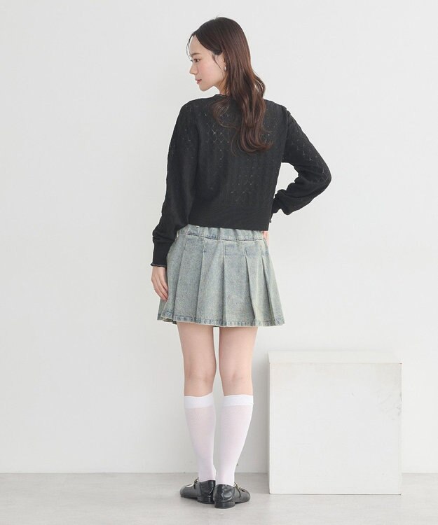 earth music&ecology シアースカラップ透かし編みカーディガン Black