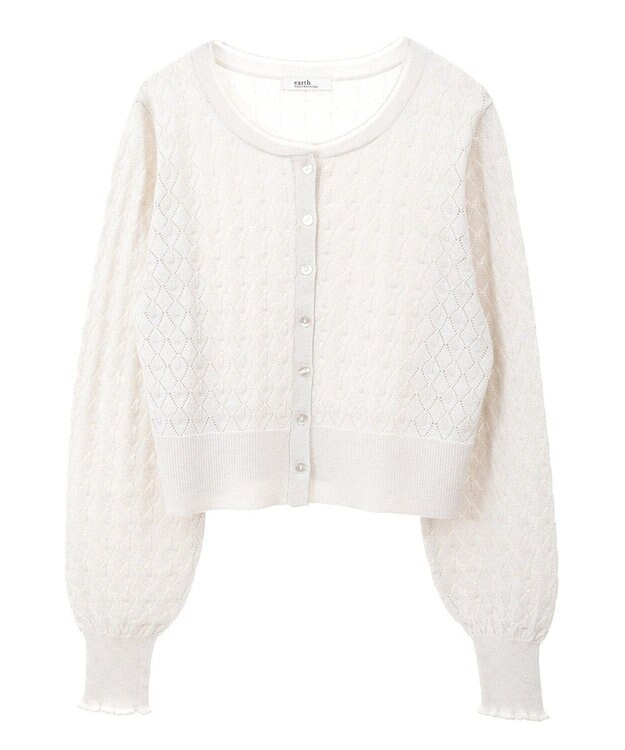 earth music&ecology シアースカラップ透かし編みカーディガン Ivory