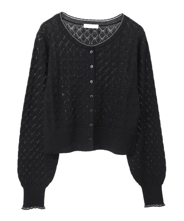earth music&ecology シアースカラップ透かし編みカーディガン Black