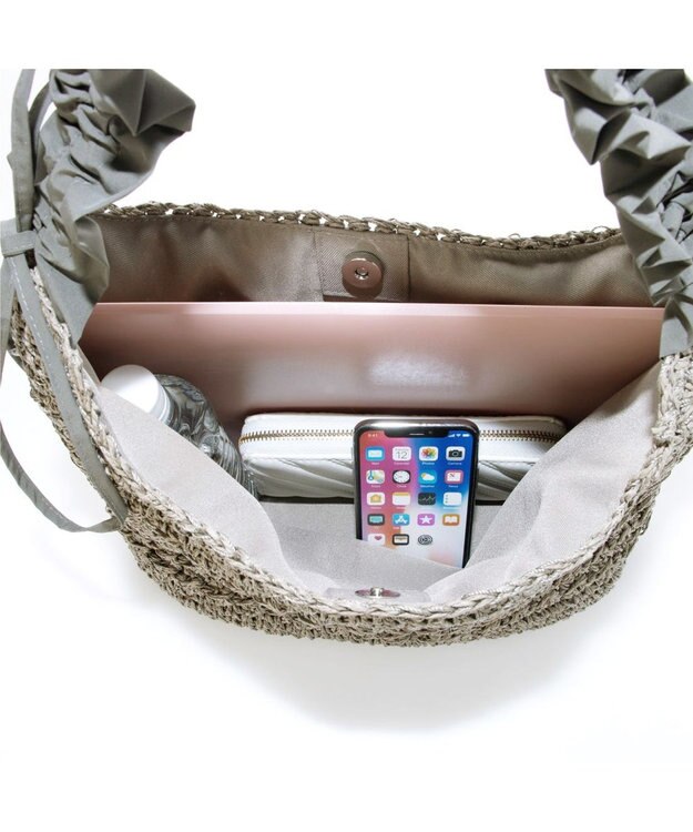 UNBILLION カシュカシュ cachecache / ドロストフリルハンドル地柄編みトート カゴバッグ GY