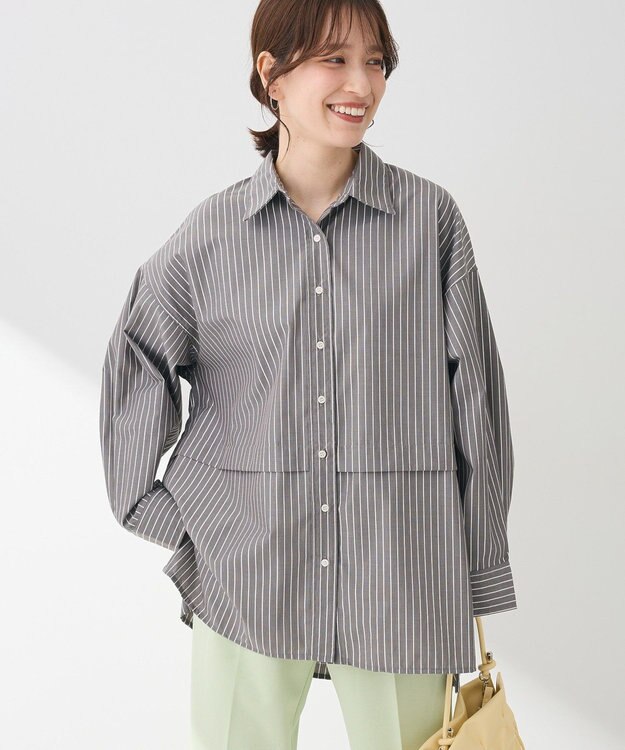 Green Parks ラメストライプタックシャツチュニック Charcoal Gray