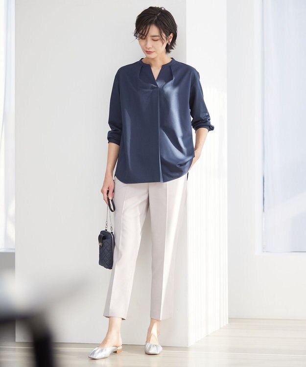 J.PRESS LADIES 【洗える】シャークスキン テーパード パンツ ピンク系