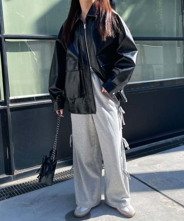 WEGO 【裏起毛】サイドリボンスウェットパンツ 杢グレー