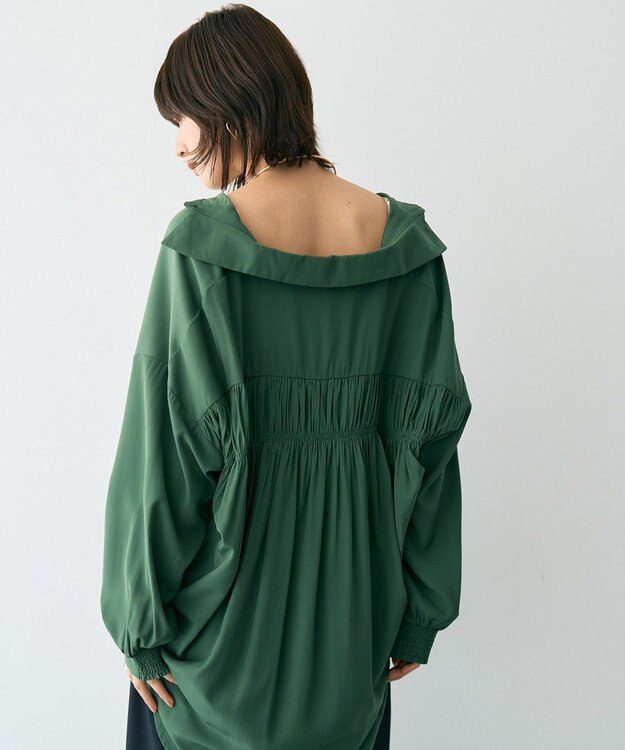 YECCA VECCA バックギャザーロングシャツ Green