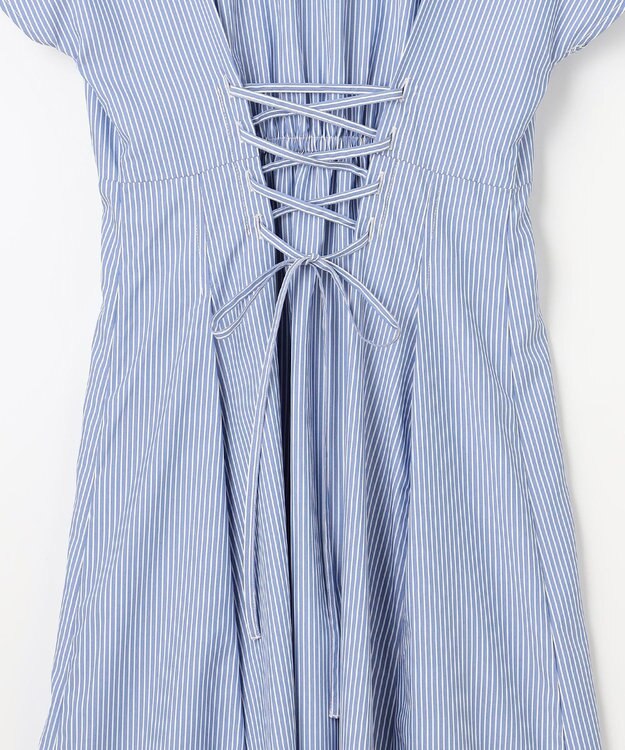 Feroux 【洗える】パールボタンストライプ シャツワンピース ネイビー系1