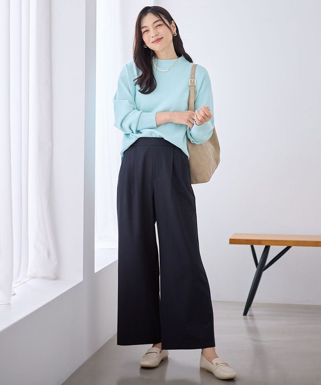 ANY イージーケアライトストレッチワイドパンツ ネイビー