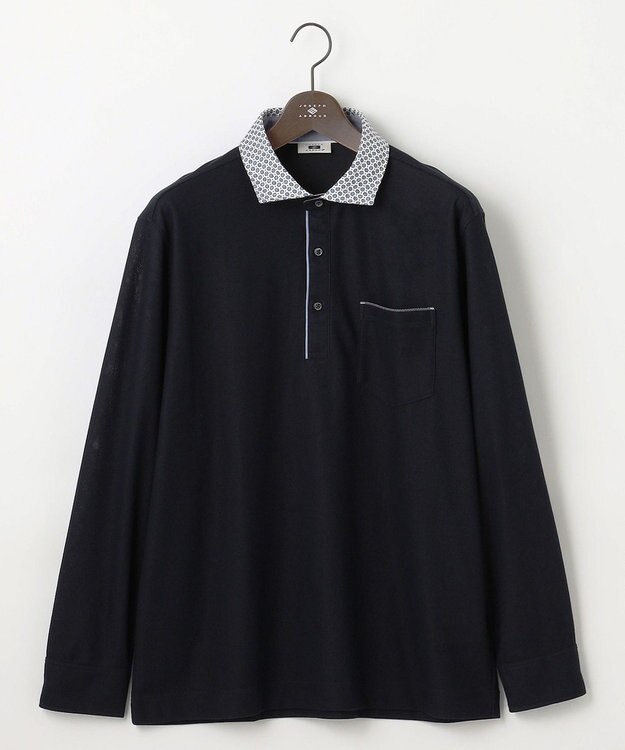 JOSEPH ABBOUD 【キングサイズ・消臭などの高機能】オーガニックコットン ダディ 長袖 ポロシャツ ネイビー系