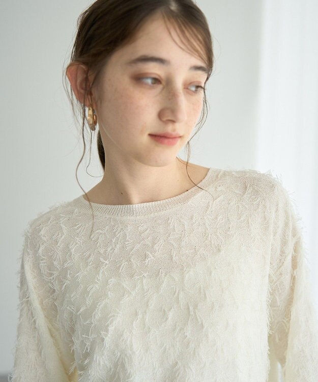 YECCA VECCA 2wayリボンフリンジニットカーディガン Off White