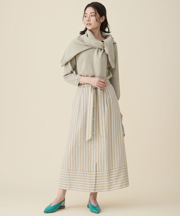 自由区 L ペーパーコットンスクエアネックニット プルオーバー ベージュ