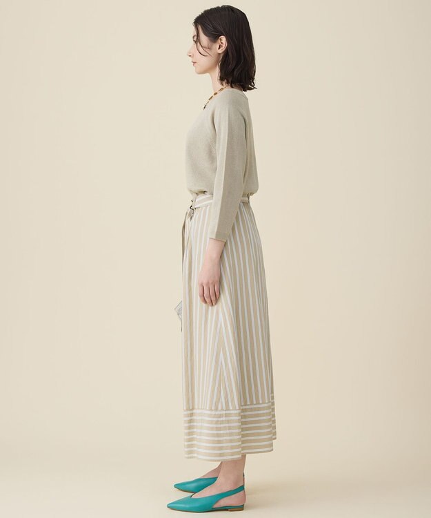 自由区 L ペーパーコットンスクエアネックニット プルオーバー ベージュ