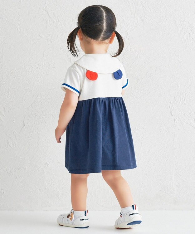 MIKI HOUSE HOT BISCUITS 【80-120cm】くま耳 セーラーカラー ワンピース 白