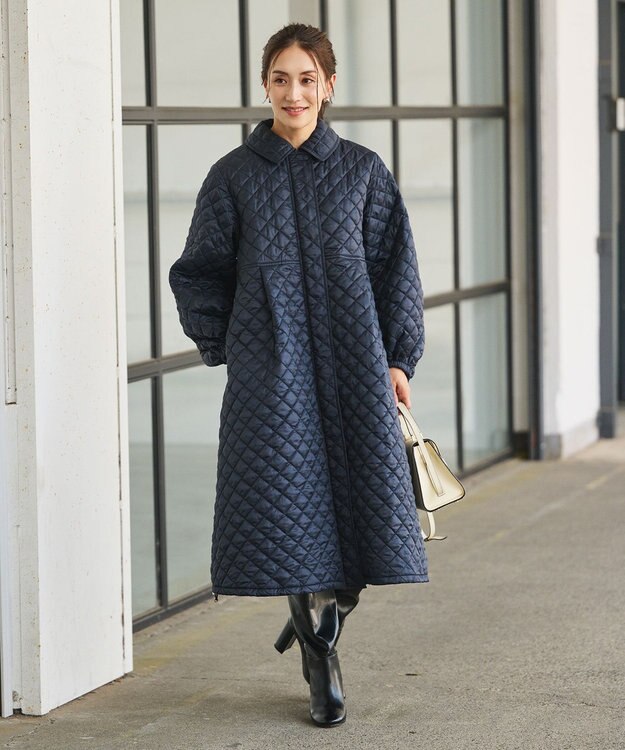 #Newans 【セレモニーにも】〈亀恭子さんコラボ〉キルティングロングコート ネイビー