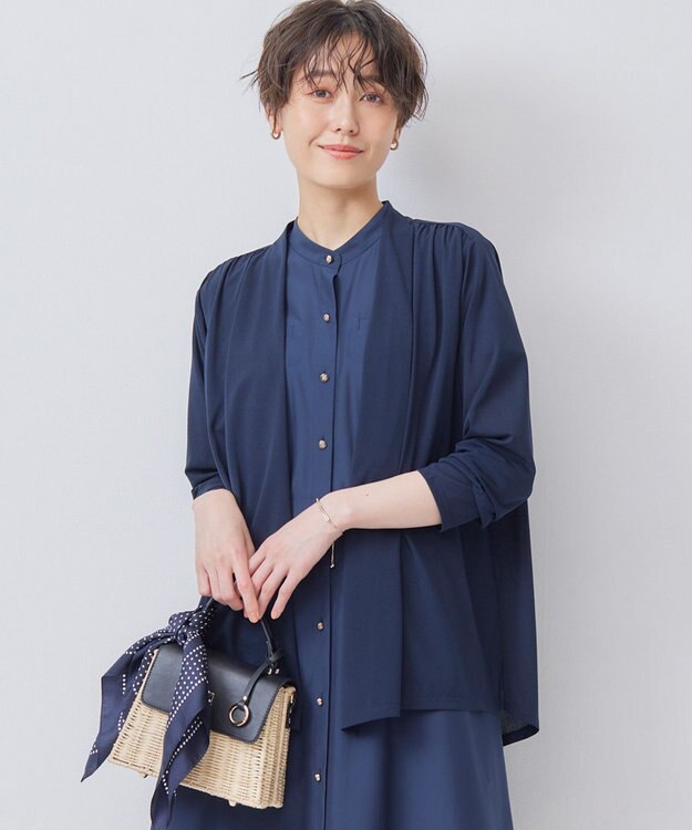 組曲 L 【冷房対策】パウダリージョーゼットカーディガン ネイビー系